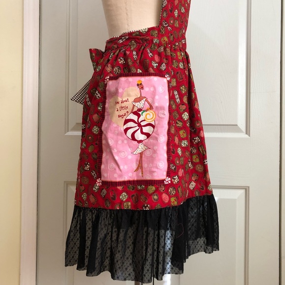 NEW Pinafore Apron Hostess Novelty Reversible Cottage Core Custom Made Sz L - Picture 7 of 16